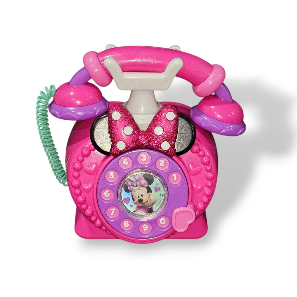 Disney Minnie Mouse‎ Toy Phone Kids Pink Excellent Bow-Tique Rotary Sound Light